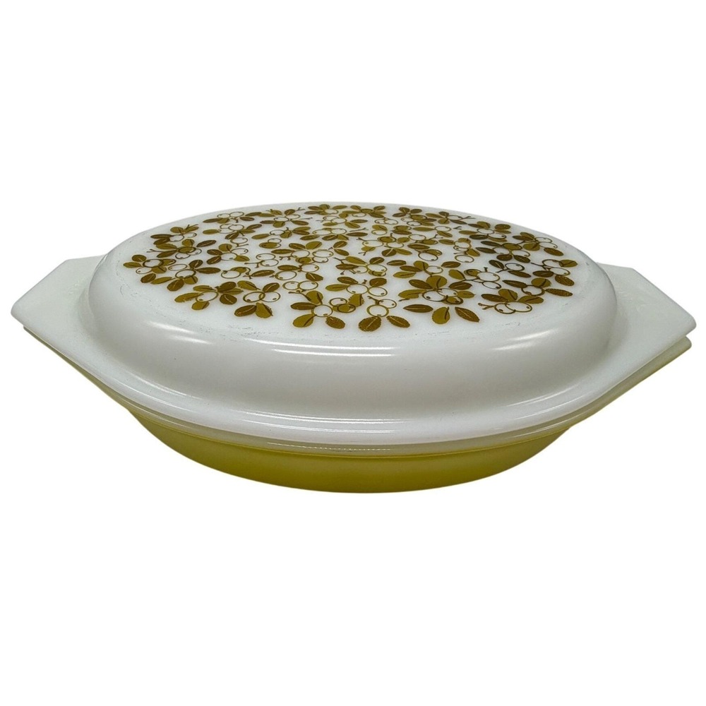 Vintage Pyrex Gooseberry Yellow Divided Casserole Dish 1.5 Qt with Lid 063